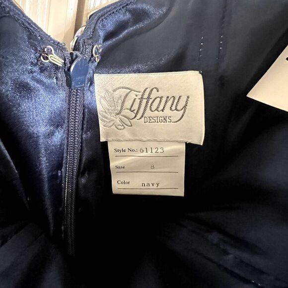Tiffany Designs‎ Navy Prom Dress Off Shoulder Size 8 - Picture 4 of 7